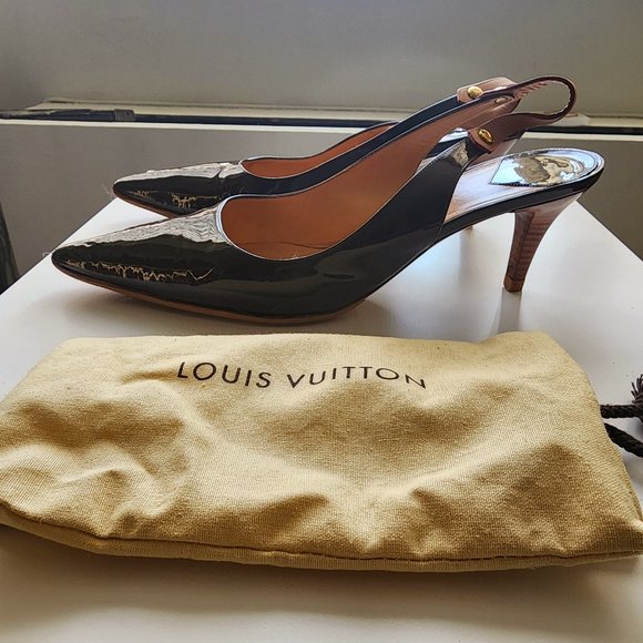 LOUIS VUITTON Satin Monogram Red Slingback Shoes Box Dust Bag